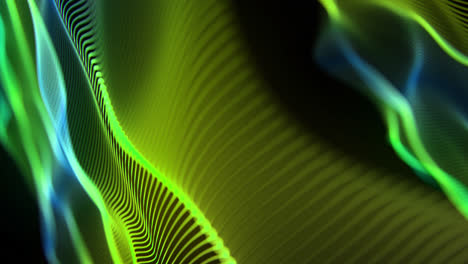 Bunte-Linienwellen-Digitaleffektpartikel,-Animiertes-Datenflusskonzept,-Science-Fiction-Hintergrund,-Digitale-Raumlinien-Und-Oberflächenwellen-Auf-Schwarzem-Hintergrund